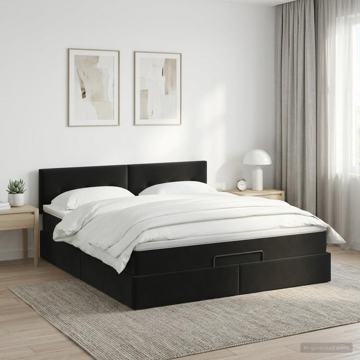 Pat ottoman cu saltea cu headboard Negru 180 x 200 cm Catifea WALTI