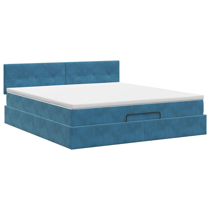 Pat ottoman cu saltea Albastru închis 180 x 200 cm Catifea WALTI