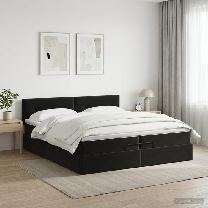 Pat ottoman cu saltea cu headboard Negru 200 x 200 cm Catifea WALTI