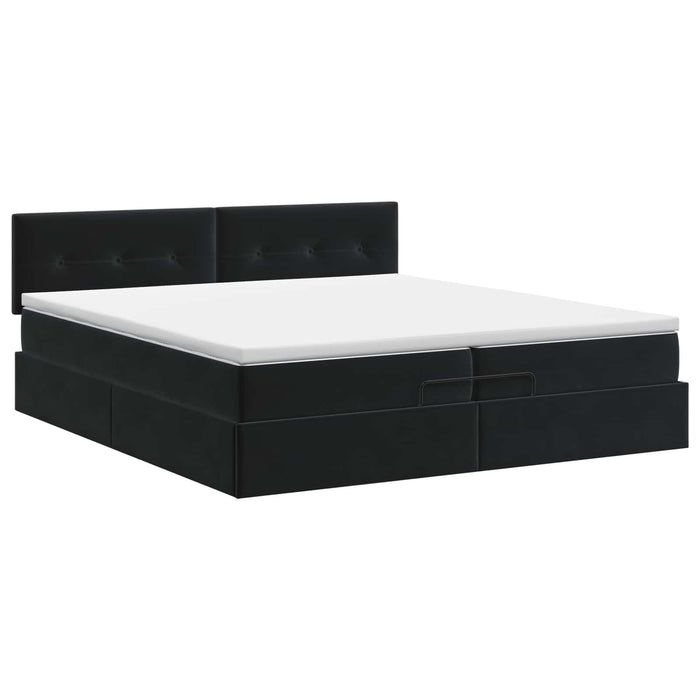 Pat ottoman cu saltea cu headboard Negru 200 x 200 cm Catifea WALTI