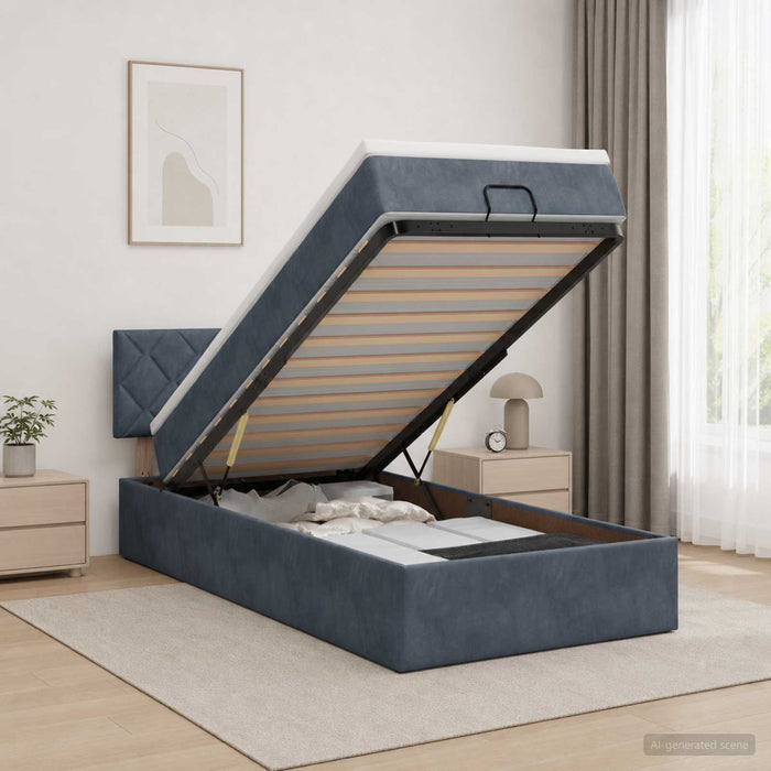 Pat Ottoman cu Saltea și LED Gri închis 100 x 200 cm Catifea WALTI