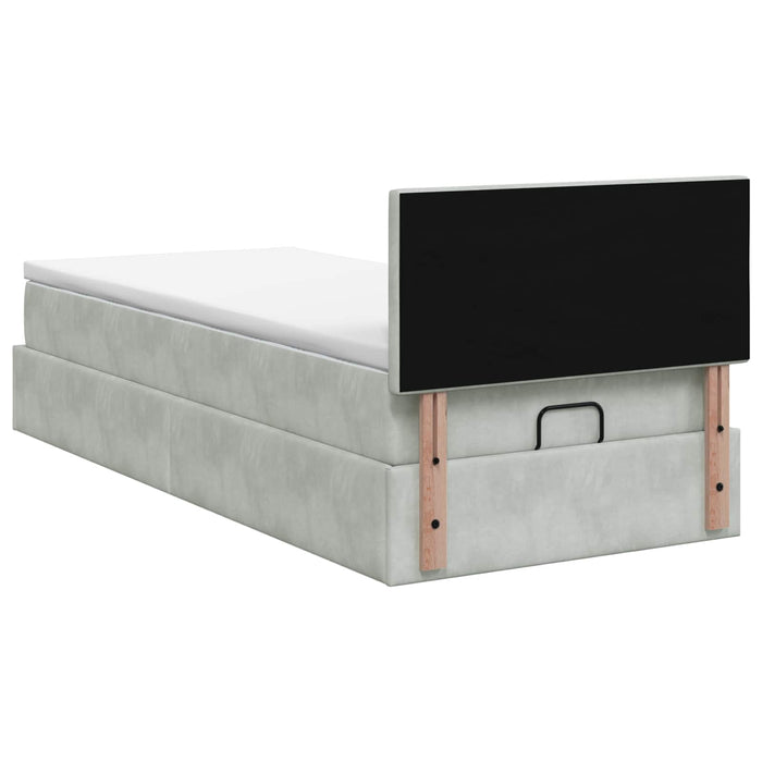 Pat ottoman cu saltea Gri deschis 90 x 190 cm Catifea WALTI