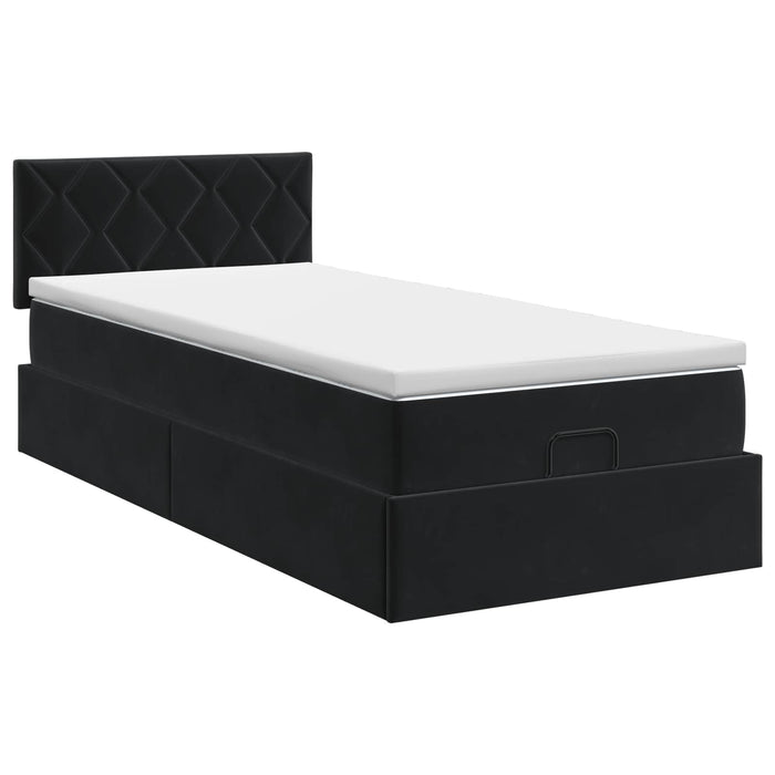 Pat ottoman cu saltea cu headboard Negru 90 x 190 cm Catifea WALTI