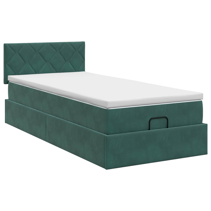 Pat ottoman cu saltea Verde închis 90 x 190 cm Catifea WALTI
