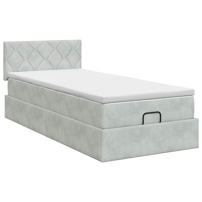Pat ottoman cu saltea Gri deschis 90 x 200 cm Catifea WALTI