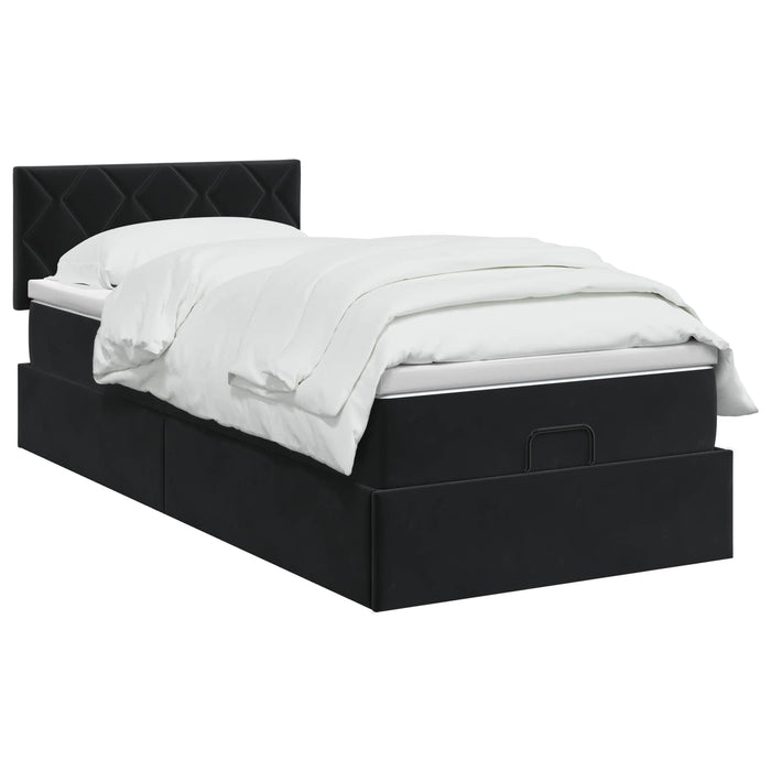 Pat ottoman cu saltea cu headboard Negru 100 x 200 cm Catifea WALTI