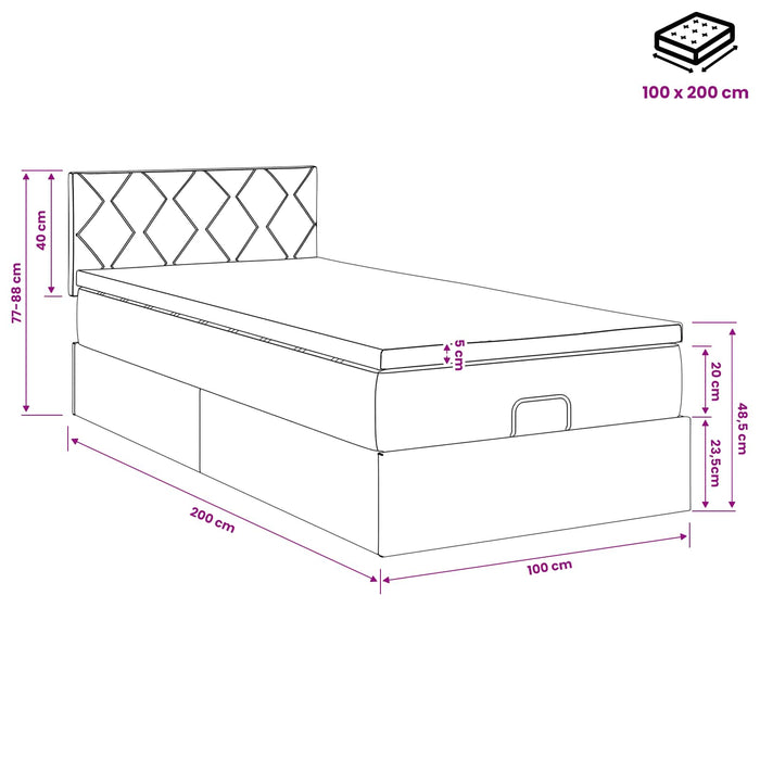 Pat ottoman cu saltea cu headboard Negru 100 x 200 cm Catifea WALTI