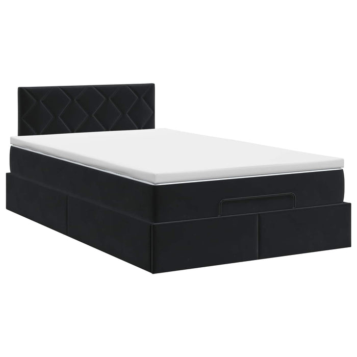 Pat ottoman cu saltea cu headboard Negru 120 x 190 cm Catifea WALTI
