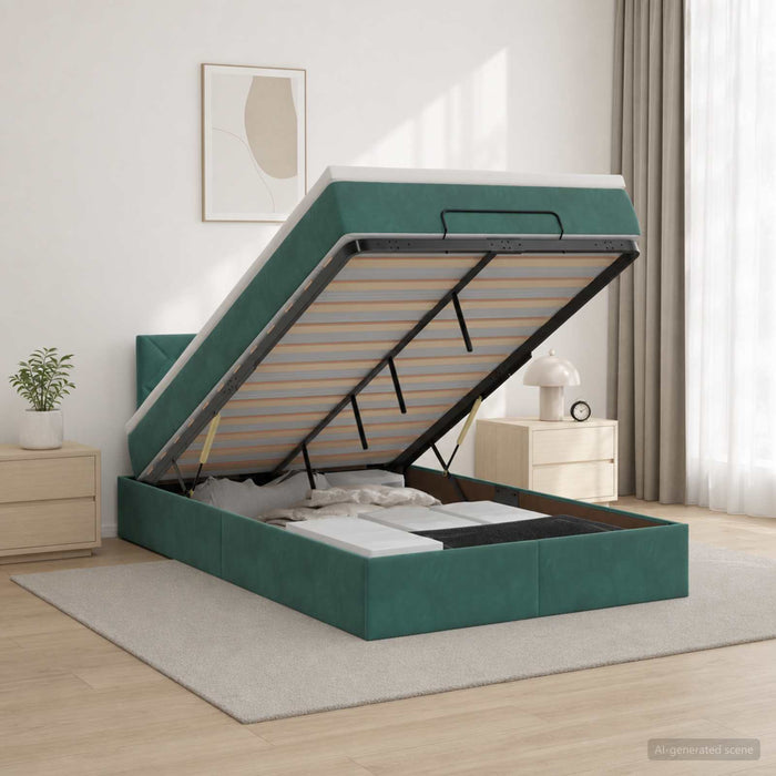 Pat ottoman cu saltea Verde închis 120 x 200 cm Catifea WALTI
