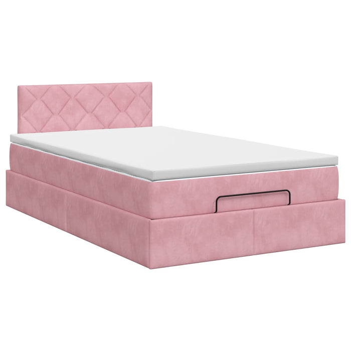 Pat ottoman cu saltea cu headboard Roz 120 x 190 cm Catifea WALTI