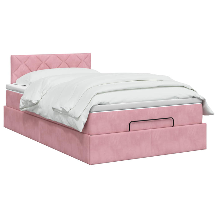 Pat ottoman cu saltea cu headboard Roz 120 x 190 cm Catifea WALTI
