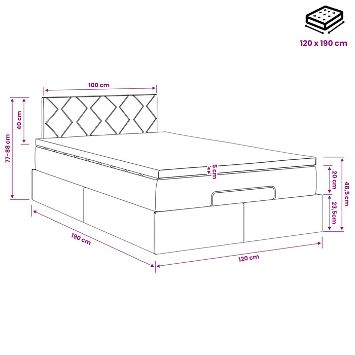 Pat ottoman cu saltea cu headboard Roz 120 x 190 cm Catifea WALTI