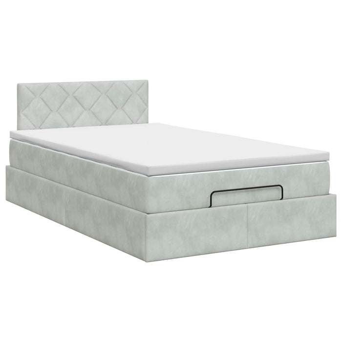 Pat ottoman cu saltea Gri deschis 120 x 200 cm Catifea WALTI