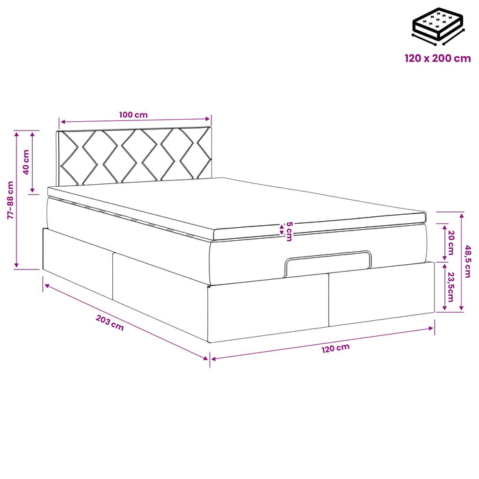 Pat ottoman cu saltea cu headboard Roz 120 x 200 cm Catifea WALTI