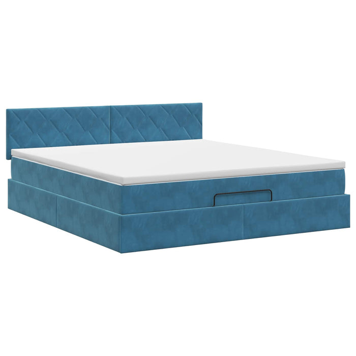 Pat ottoman cu saltea Albastru închis 140 x 190 cm Catifea WALTI