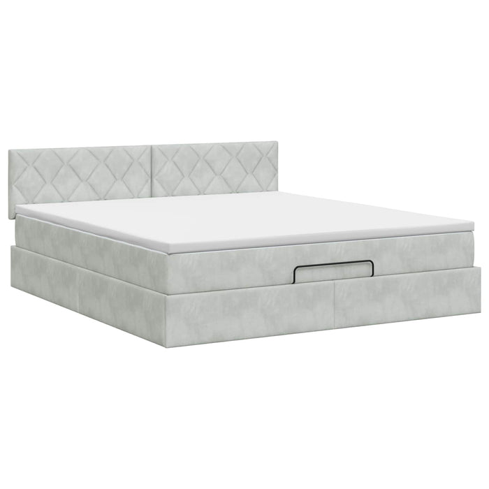 Pat ottoman cu saltea Gri deschis 160 x 200 cm Catifea WALTI