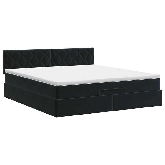Pat ottoman cu saltea cu headboard Negru 160 x 200 cm Catifea - WALTI WALTI