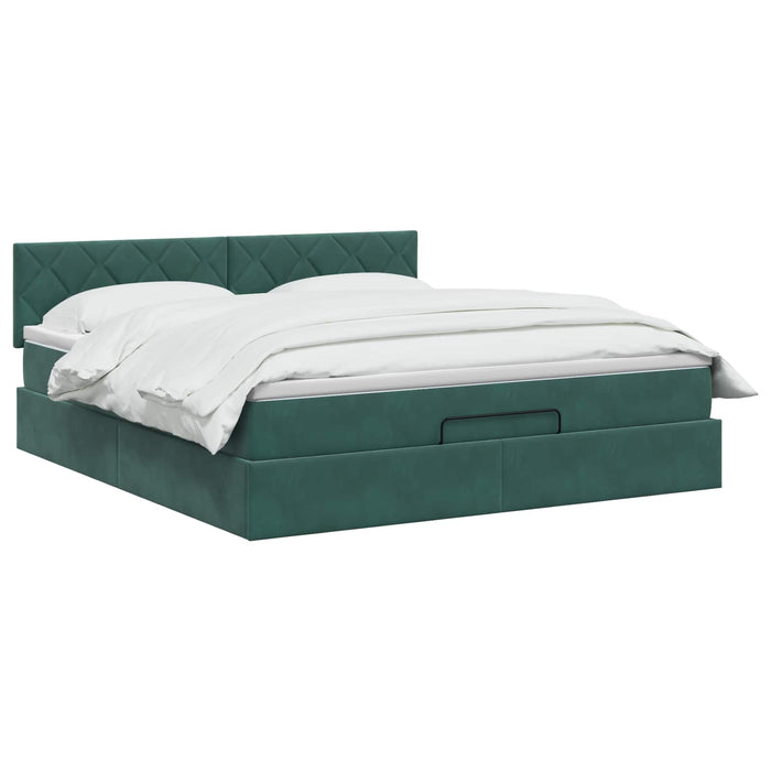 Pat ottoman cu saltea Verde închis 180 x 200 cm Catifea WALTI