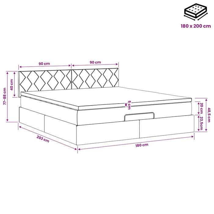 Pat ottoman cu saltea cu headboard Roz 180 x 200 cm Catifea WALTI