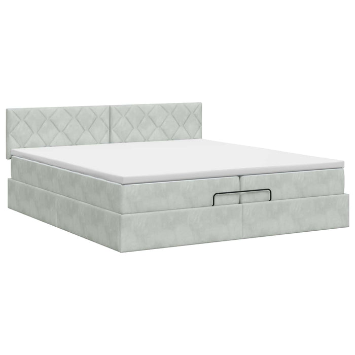 Pat ottoman cu saltea Gri deschis 200 x 200 cm Catifea - WALTI WALTI
