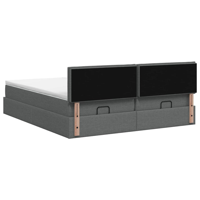 Pat ottoman cu saltea cu headboard 2 buc. Gri închis Țesătură WALTI