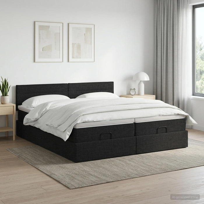 Pat ottoman cu saltea cu headboard 2 buc. Negru Țesătură WALTI