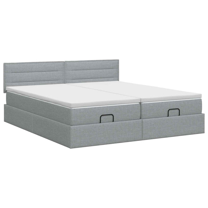 Pat ottoman cu saltea cu headboard 2 pcs Gri deschis Țesătură WALTI