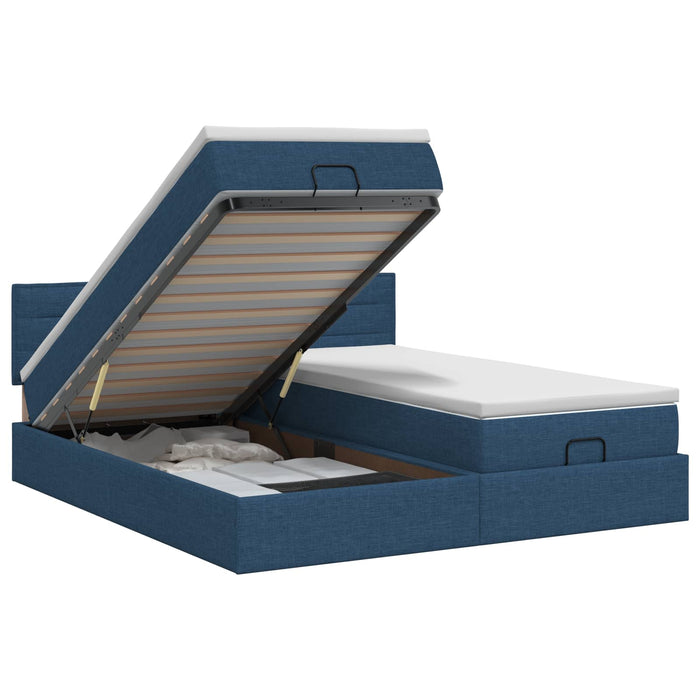 Pat ottoman cu saltea cu headboard 2 buc. albastru Țesătură WALTI
