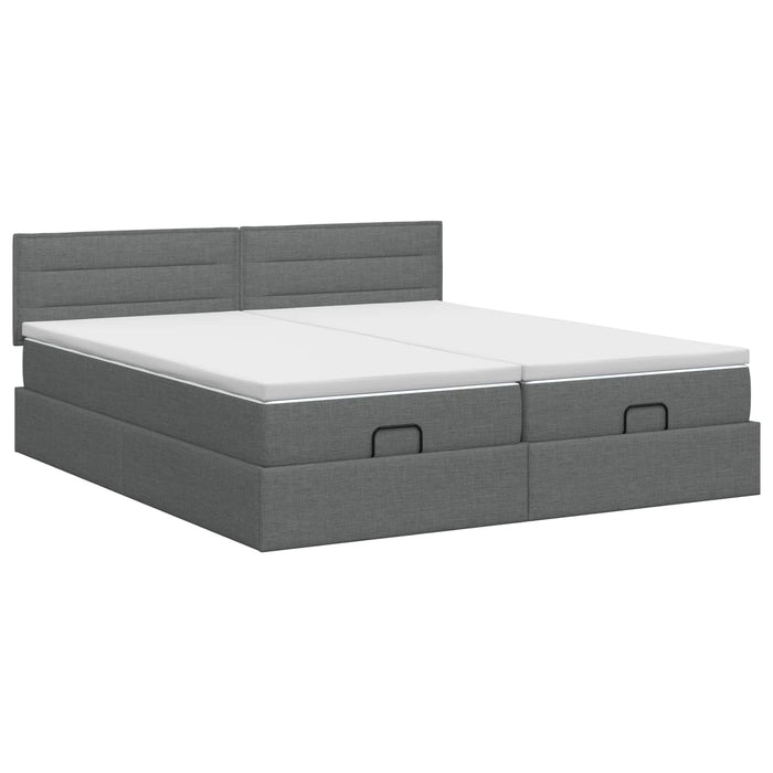 Pat ottoman cu saltea cu headboard 2 buc. Gri închis Țesătură WALTI