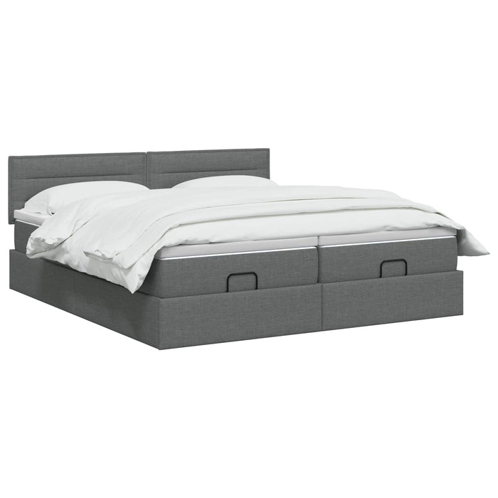 Pat ottoman cu saltea cu headboard 2 buc. Gri închis Țesătură WALTI
