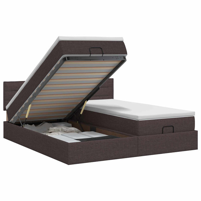 Pat ottoman cu saltea cu headboard 2 pcs Maro închis Țesătură WALTI