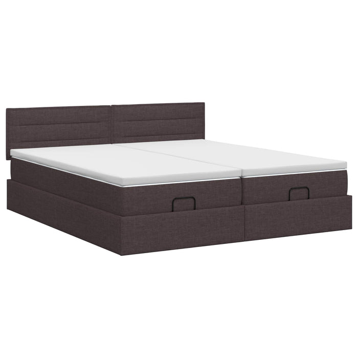Pat ottoman cu saltea cu headboard 2 pcs Maro închis Țesătură WALTI