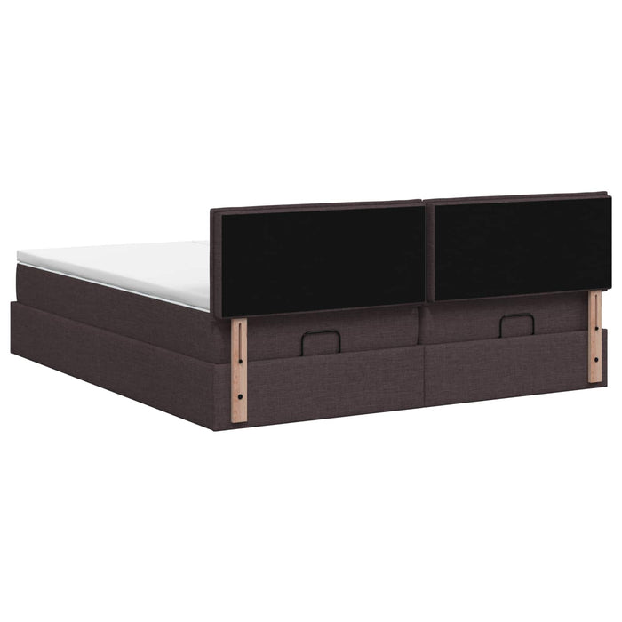 Pat ottoman cu saltea cu headboard 2 pcs Maro închis Țesătură WALTI
