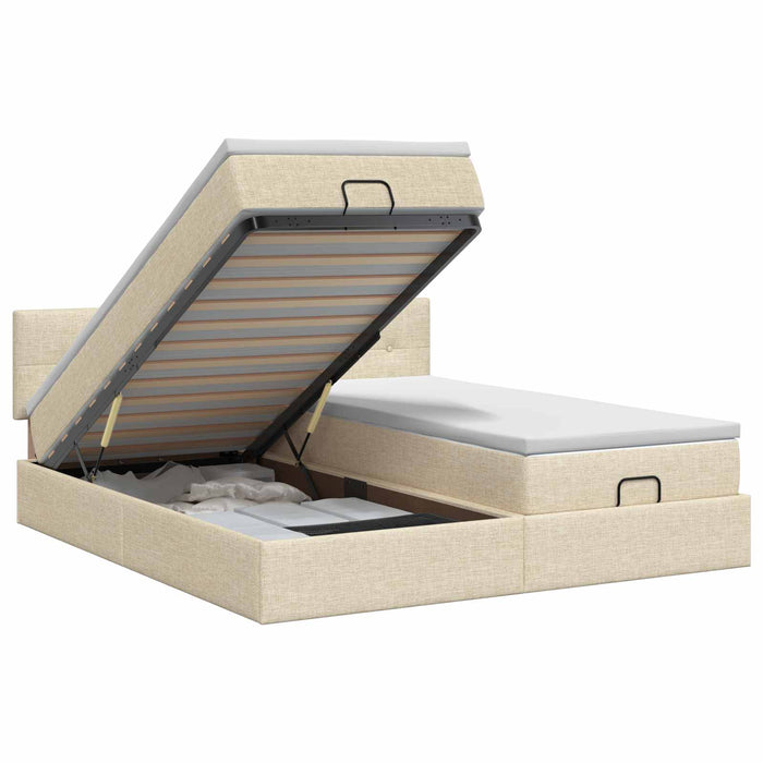 Pat ottoman cu saltea cu headboard 2 buc. Crem Țesătură WALTI