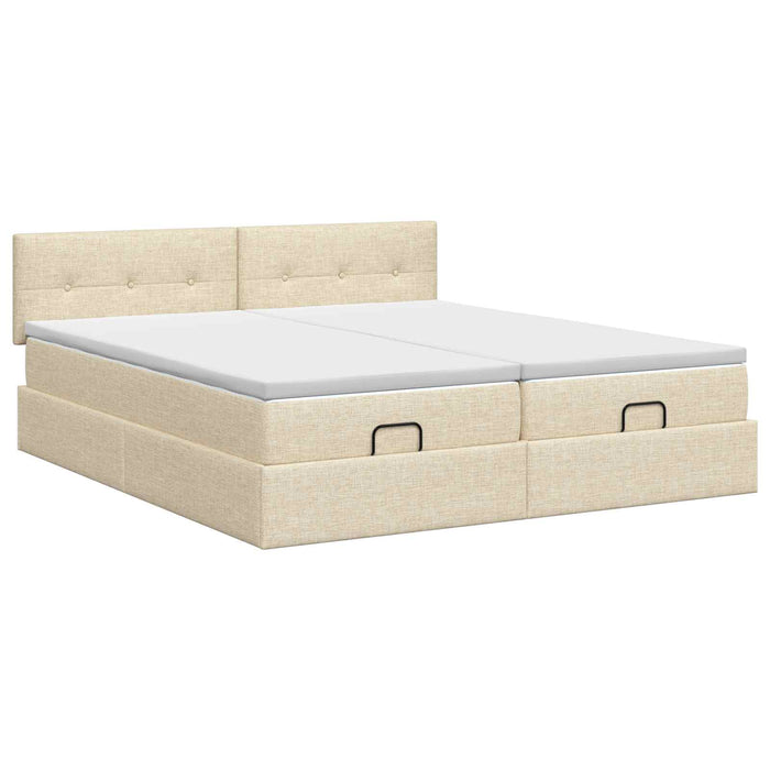 Pat ottoman cu saltea cu headboard 2 buc. Crem Țesătură WALTI