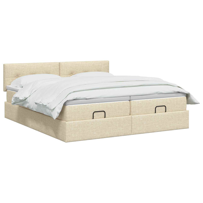 Pat ottoman cu saltea cu headboard 2 buc. Crem Țesătură WALTI