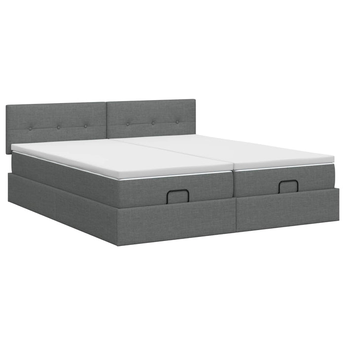 Pat ottoman cu saltea cu headboard 2 buc. Gri închis Țesătură WALTI