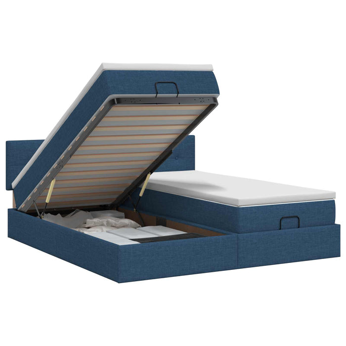 Pat ottoman cu saltea cu headboard 2 buc. albastru Țesătură - WALTI WALTI