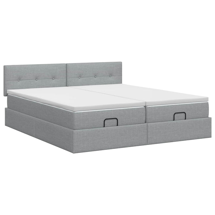 Pat ottoman cu saltea cu headboard 2 buc. Gri deschis Țesătură WALTI
