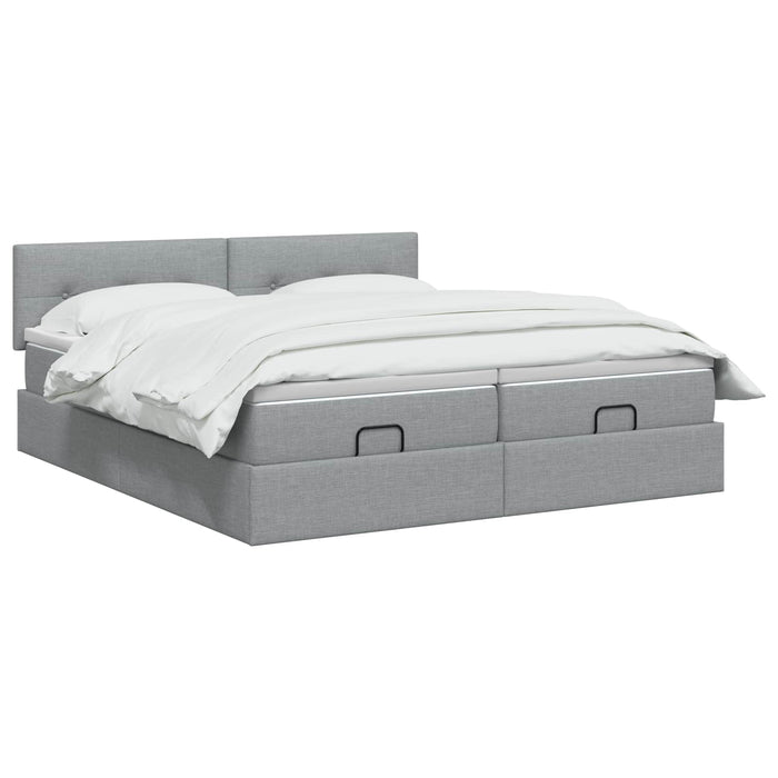 Pat ottoman cu saltea cu headboard 2 buc. Gri deschis Țesătură WALTI