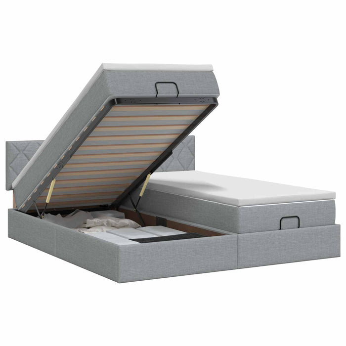 Pat ottoman cu saltea cu headboard 2 buc. Gri deschis Țesătură WALTI