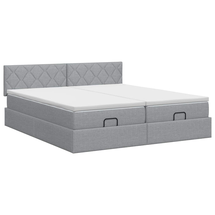 Pat ottoman cu saltea cu headboard 2 buc. Gri deschis Țesătură WALTI