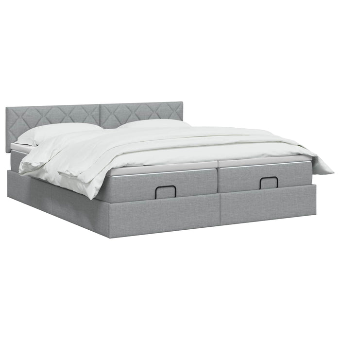Pat ottoman cu saltea cu headboard 2 buc. Gri deschis Țesătură WALTI
