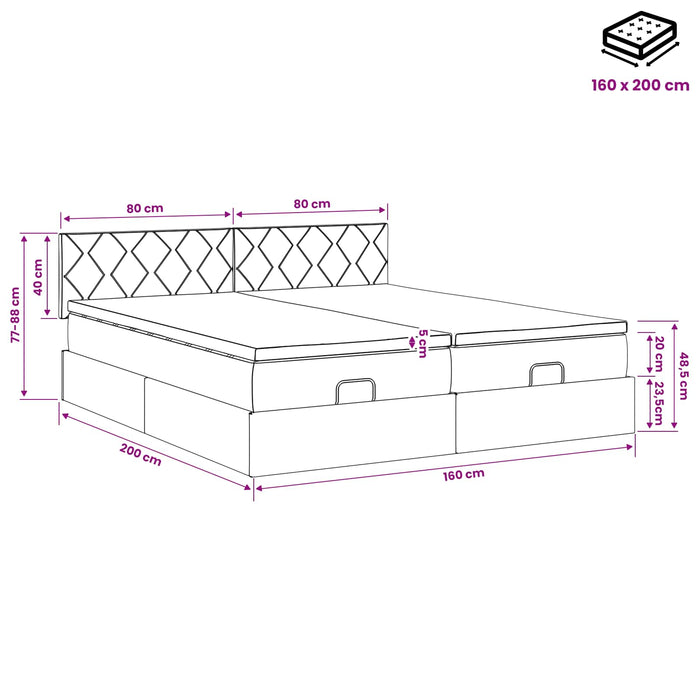 Pat ottoman cu saltea cu headboard 2 buc. Gri închis Țesătură WALTI