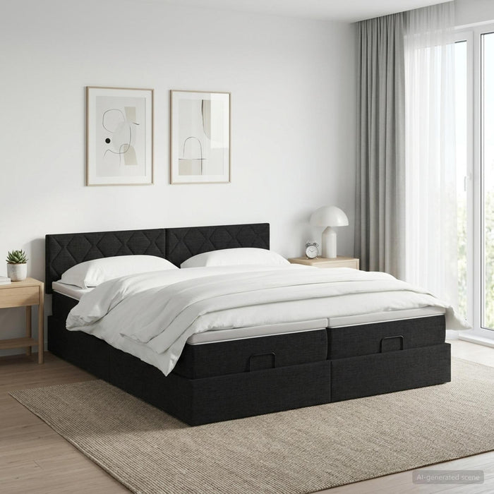 Pat ottoman cu saltea cu headboard 2 buc. Negru Țesătură WALTI