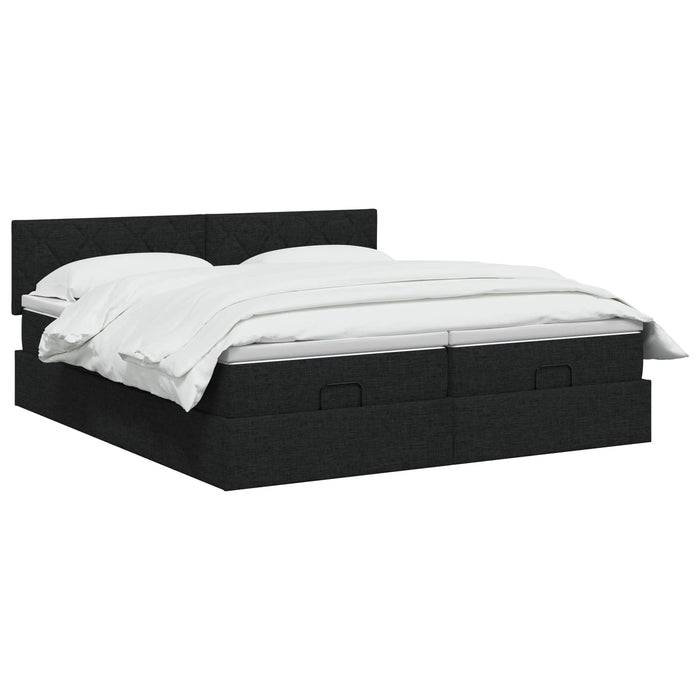 Pat ottoman cu saltea cu headboard 2 buc. Negru Țesătură - WALTI WALTI