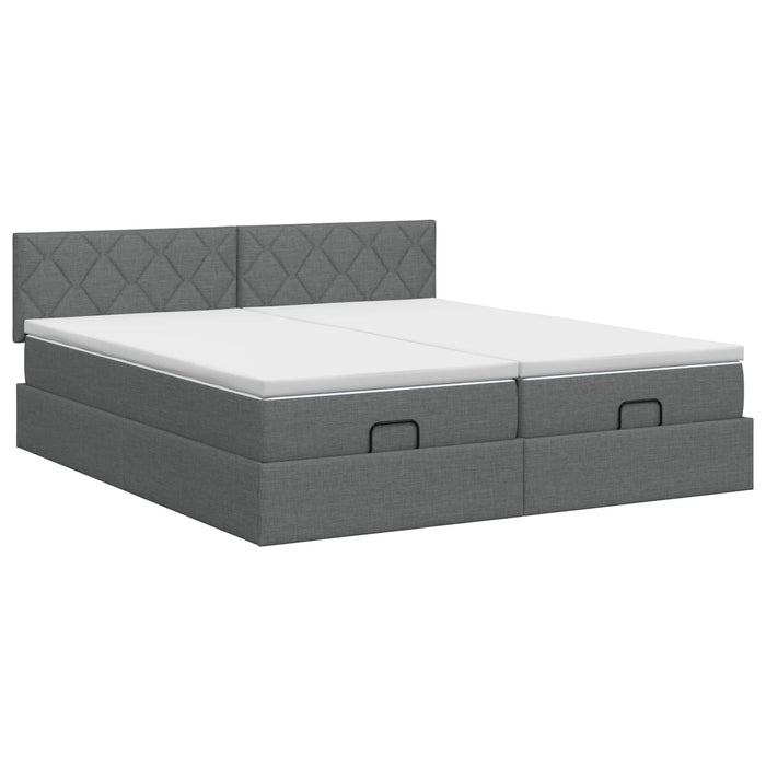 Pat ottoman cu saltea cu headboard 2 buc. Gri închis Țesătură WALTI