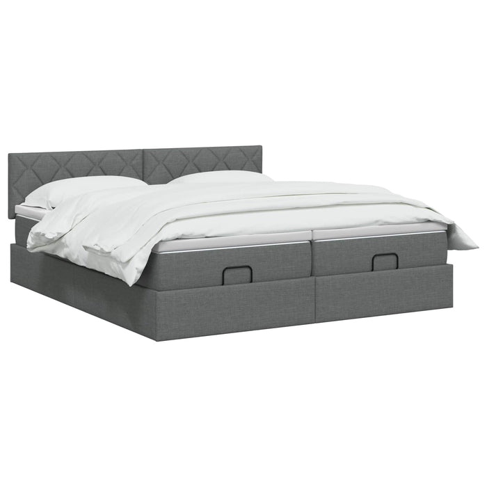 Pat ottoman cu saltea cu headboard 2 buc. Gri închis Țesătură WALTI