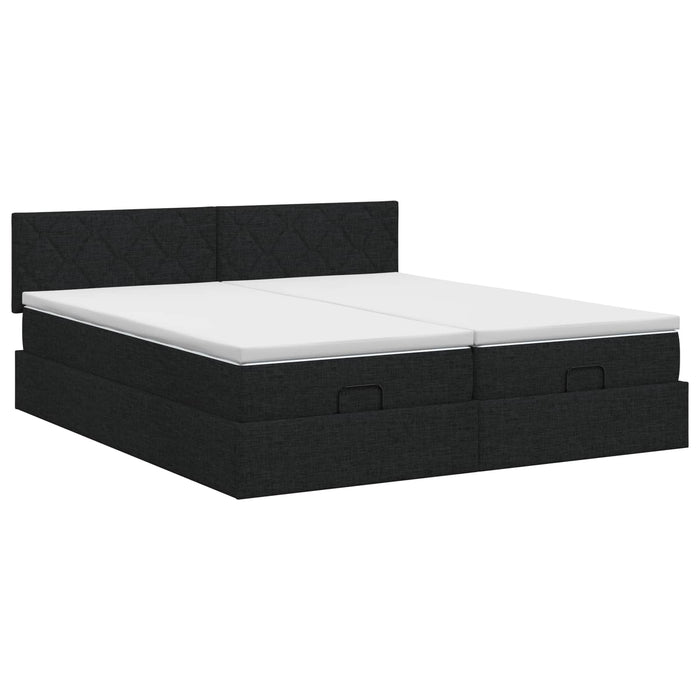Pat ottoman cu saltea cu headboard 2 buc. Negru Țesătură - WALTI WALTI
