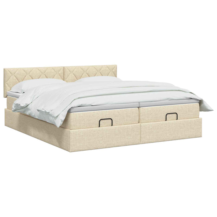 Pat ottoman cu saltea cu headboard 2 buc. Crem Țesătură WALTI